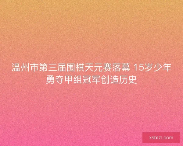 温州市第三届围棋天元赛落幕 15岁少年勇夺甲组冠军创造历史 温州市第三届围棋天元赛落幕 15岁少年勇夺甲组冠军创造历史